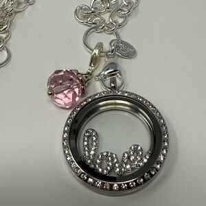 Origami Owl Silver Pink Love Locket Necklace Charm Jewelry
